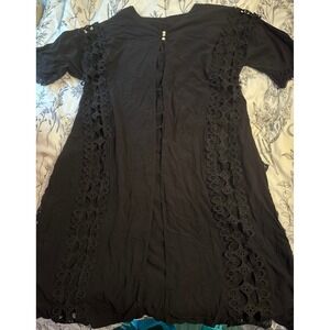 Black Crochet Trim Kimono Cover Up‎ Duster Bohemian Festival Beach, Size XL